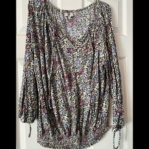 Lucky Brand floral w/drawstring sleeves top